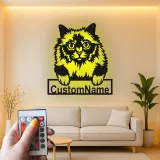 Cartel de metal LED de gato persa personalizado, regalo para amantes de mascotas, decoración para dormitorio o sala de estar