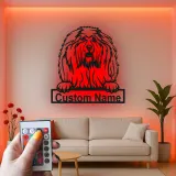 Cartel LED de Old English Sheepdog | Decoración mural de metal personalizada | Regalo personalizado para amantes de los perros con nombre