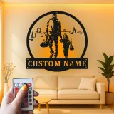 Panneau Métallique Personnalisé pour Musicien Papa et Fils | Art Mural LED de Guitare | Décor de Nom Personnalisé pour Amateurs de Musique | Cadeau pour la Fête des Pères