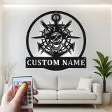 Insegna LED Teschio Pirata con Ancora | Arte Murale Nautica con Nome Personalizzato | Regalo Personalizzato per Marinai per Man Cave e Bar di Casa