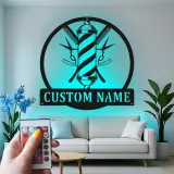 Décoration murale en métal personnalisée avec rétroéclairage LED en forme de poteau de barbier - Cadeau pour salon ou barbier