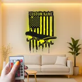 Panneau de nom en skateboard personnalisé | Décoration murale en métal LED | Décor de chambre d'adolescent avec drapeau américain | Cadeau personnalisé pour skateur