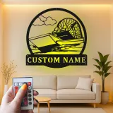 Décoration murale en métal LED personnalisée en forme d'airboat - Cadeau pour les passionnés de navigation - Décor nautique pour man cave