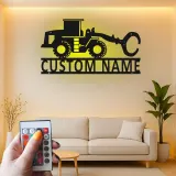 Décoration murale en métal LED personnalisée pour excavateur - Cadeau pour passionnés de construction, décoration de garage ou de bureau