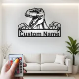 Custom T-Rex Led Light Metal Wall Art Personalized Dinosaur Gift for Kids Unique Bedroom Decor