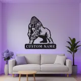 Gorilla LED Metal Wall Art | Custom Name Sign for Home Gym & Man Cave | Personalized Wildlife Decor