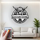 Highland Cow Metal Sign with LED | Personalized Farmhouse Wall Art | Custom Rustic Ranch Decor & Family Name Gift