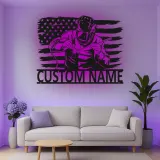 Insegna in metallo personalizzata con saldatore e bandiera americana retroilluminata, regalo personalizzato per officine o garage di saldatori