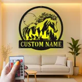 Insegna LED personalizzata con cavallo | Arte in metallo personalizzata | Decorazione rustica per amanti dell'equitazione