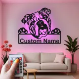 Insegna in metallo LED personalizzata con bulldog - Regalo per amanti dei cani e decorazione per soggiorno