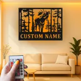 Décoration murale en métal personnalisée avec orignal et forêt en rétroéclairage - Cadeau personnalisé pour les amoureux de la nature, décoration de cabane