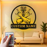 Enseigne métal LED guitare personnalisée | Plaque prénom musicien | Décoration murale rock pour studio | Cadeau pour guitariste