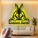 Realistic Rabbit LED Sign | Custom Metal Name Plaque for Nursery | Personalized Bunny Wall Art | Animal Lover Gift