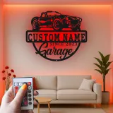 Insegna in metallo LED personalizzata per garage con auto classica - Regalo per appassionati di auto - Decorazione per garage