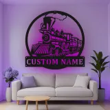 Custom Train Locomotive Led Light Metal Wall Art Personalized Gift for Train Enthusiasts Kids Room Decor 1