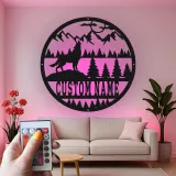 Custom Wolf Mountain Scene Led Light Metal Wall Art Personalized Gift for Nature Lovers Rustic Cabin Decor 1