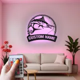 Enseigne en métal Marlin Fish personnalisée | Décor de pêche LED sur mesure | Cadeau pour pêcheur pour man cave | Art mural de maison au bord du lac