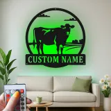 Décoration murale en métal LED personnalisée de vache - Cadeau de ferme rustique - Décor de grange pour amoureux des animaux