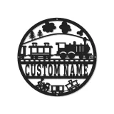 Décoration murale en métal personnalisée avec train en rétroéclairage - Cadeau pour enfants - Décor de chambre de bébé
