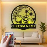 Décoration murale en métal personnalisée Abeille et Rayons de miel avec rétroéclairage pour les amoureux du jardin