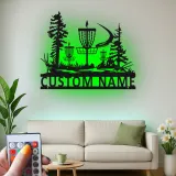 Décoration murale en métal personnalisée avec rétroéclairage LED pour panier de disc golf - Cadeau personnalisé pour disc golfers