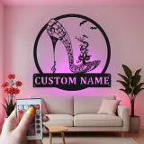 Custom High Heel LED Sign | Metal Music Note Wall Art | Personalized Decor for Salon or Boutique | Fashion Lover Gift