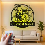 Insegna in metallo LED a forma di set di tamburi personalizzata Regalo per musicisti Decorazione per sala musica per batteristi