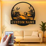 Decoración mural LED de pelícano | Cartel de metal personalizado con nombre para casas costeras | Silueta náutica de ave | Decoración para casa de playa