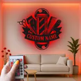 Insegna in metallo LED a forma di palo da barbiere personalizzata, regalo per barbieri, decorazione per saloni per parrucchieri