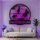 Décoration murale en métal LED personnalisée Rodeo Cowboy - Cadeau western pour lui - Décor ranch rustique