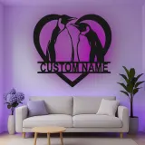 Cartel de metal LED personalizado de pareja de pingüinos regalo para decoración de dormitorio o salón