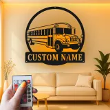 Custom School Bus LED Sign | Personalized Metal Wall Art | Bus Driver Gift for Garage or Classroom Decor