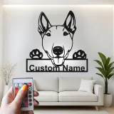 Décoration murale en métal personnalisée avec éclairage LED de Bull Terrier - Cadeau pour amoureux des chiens, décoration pour animaux de compagnie dans le salon