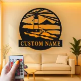Décoration murale en métal personnalisée avec scène de phare et rétroéclairage pour les amoureux de la plage