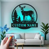 Custom Deer Led Light Metal Wall Art Personalized Nature Lover Gift Rustic Cabin Decor