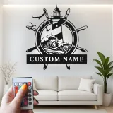 Custom Lighthouse Wall Art | Personalized LED Metal Sign with Nautical Waves | Beach House Decor & Sailor Gift