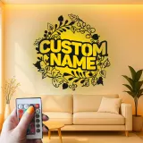 Cartel de nombre personalizado con LED | Arte mural de metal floral personalizado | Decoración moderna de granja | Regalo de boda para parejas