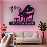 Cartel de metal de piano de cola personalizado con LED | Cartel de sala de música personalizado | Regalo para músico | Silueta de piano de cola