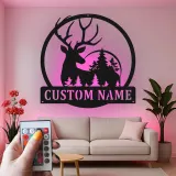 Cartel de metal personalizado con silueta de ciervo y luz LED, regalo para amantes de la naturaleza, decoración rústica para cabañas