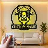 Insegna in metallo LED personalizzata con bisonte - Regalo rustico per lui - Decorazione per man cave o cabin