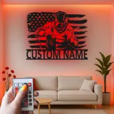 Insegna in metallo personalizzata con saldatore e bandiera americana retroilluminata, regalo personalizzato per officine o garage di saldatori