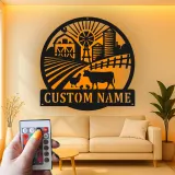 Custom Farm Scene Led Light Metal Wall Art Personalized Farmer Gift Rustic Barnyard Decor for Home 1