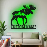 Personalized Moose Metal Wall Art | LED Wildlife Sign | Custom Name Cabin Decor | Rustic Mountain Hunter Gift