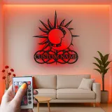 Cartel de metal personalizado con luz LED de sol y luna regalo celestial personalizado decoración de dormitorio o salón