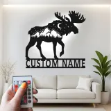 Personalized Moose Metal Wall Art | LED Wildlife Sign | Custom Name Cabin Decor | Rustic Mountain Hunter Gift