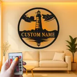 Cartel de metal LED personalizado de faro, regalo náutico para amantes de la playa, decoración costera para el hogar