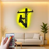 Lineman LED Metall-Wandkunst | Personalisierte Elektriker Geschenk | Individuelles Utility Worker Silhouette Schild mit RGB-Lichtern