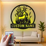 Panneau personnalisé de chien de chasse Labrador | Décoration murale en métal LED personnalisée | Cadeau de chasseur et décor de faune extérieure