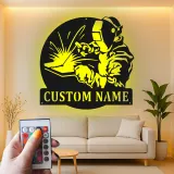Personalisierte LED-Metall-Wandkunst für Schweißer – Geschenk für Schweißer, Garagen- oder Werkstattdekor