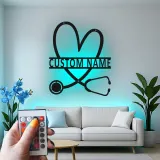 Personalisierte Stethoskop-Schild | LED Metall-Wandkunst für Arztpraxen | Individuelles Geschenk für Krankenschwestern | Klinik Wanddeko